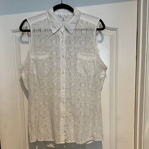 CAbi White Lace Sleeveless Blouse